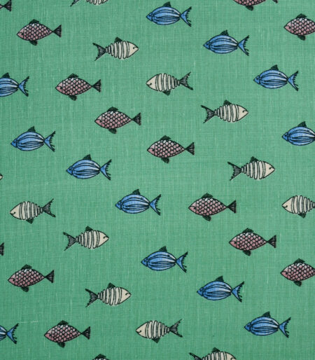 Green Base Fish Print Fabric (FC-137)