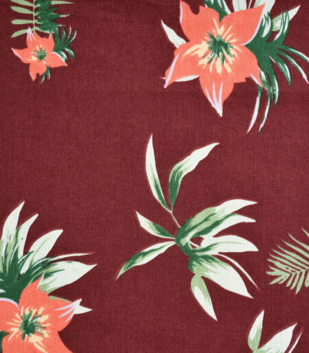 Maroon Base Leaf Print Fabric (FC-341)